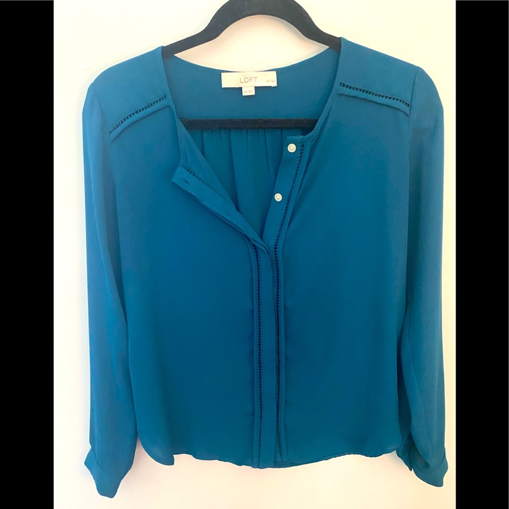 Loft XS Petite Button Down Blouse Jade Green